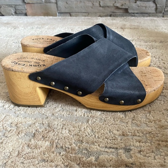 Kork-Ease Tatum Wooden Platform Lug Sole Sandals Open Toe Criss Cross Black: 10M - Picture 4 of 11